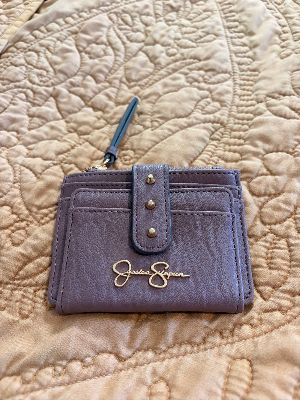 Jessica Simpson Mauve Leather Card Wallet with Gold Logo